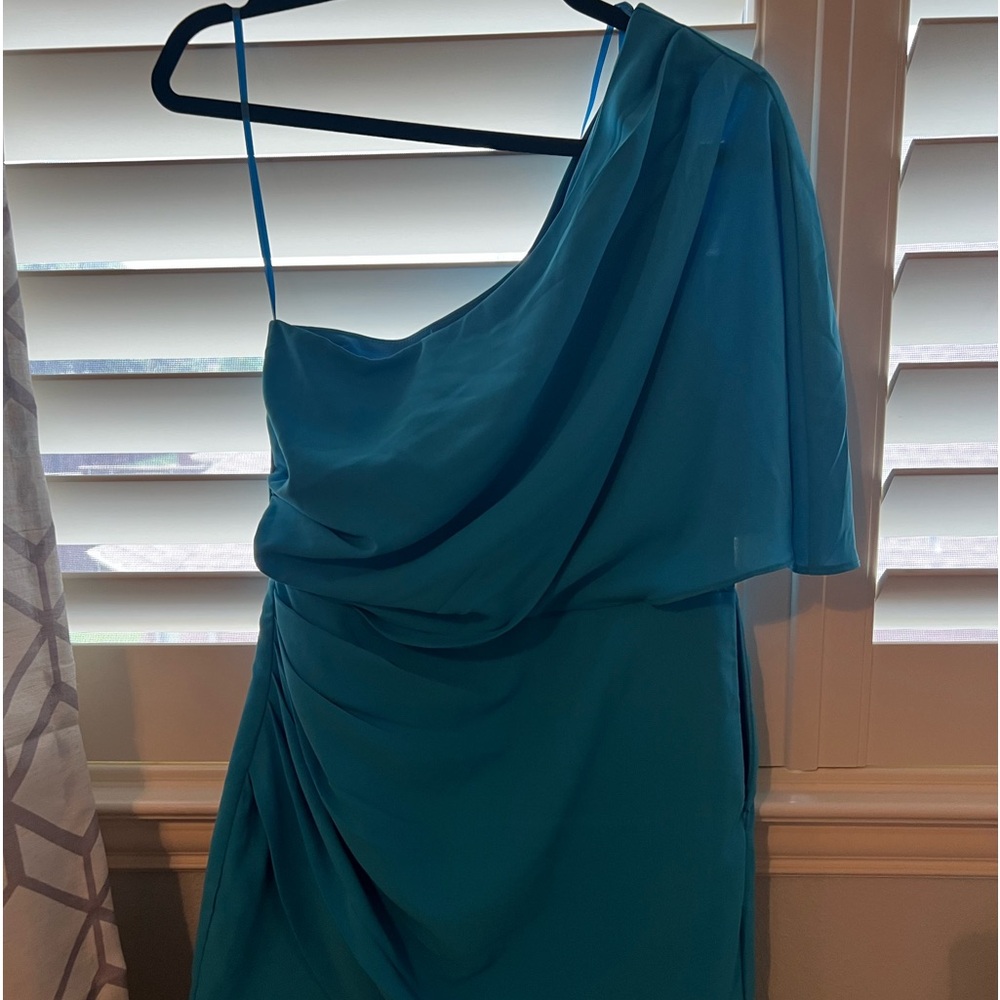 Blue one shoulder mini dress